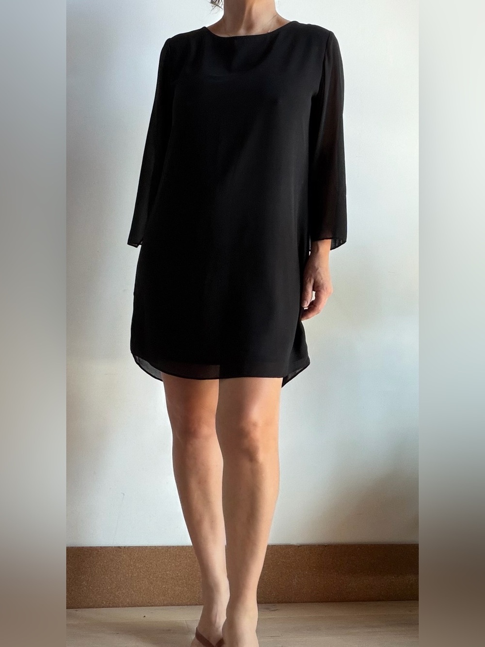 Veronica M Black 3/4 Sleeve Shift Dress Size S in great condition.